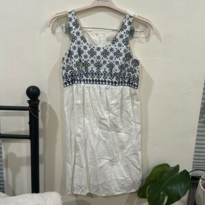 Loft White Dress with Blue Embroidery